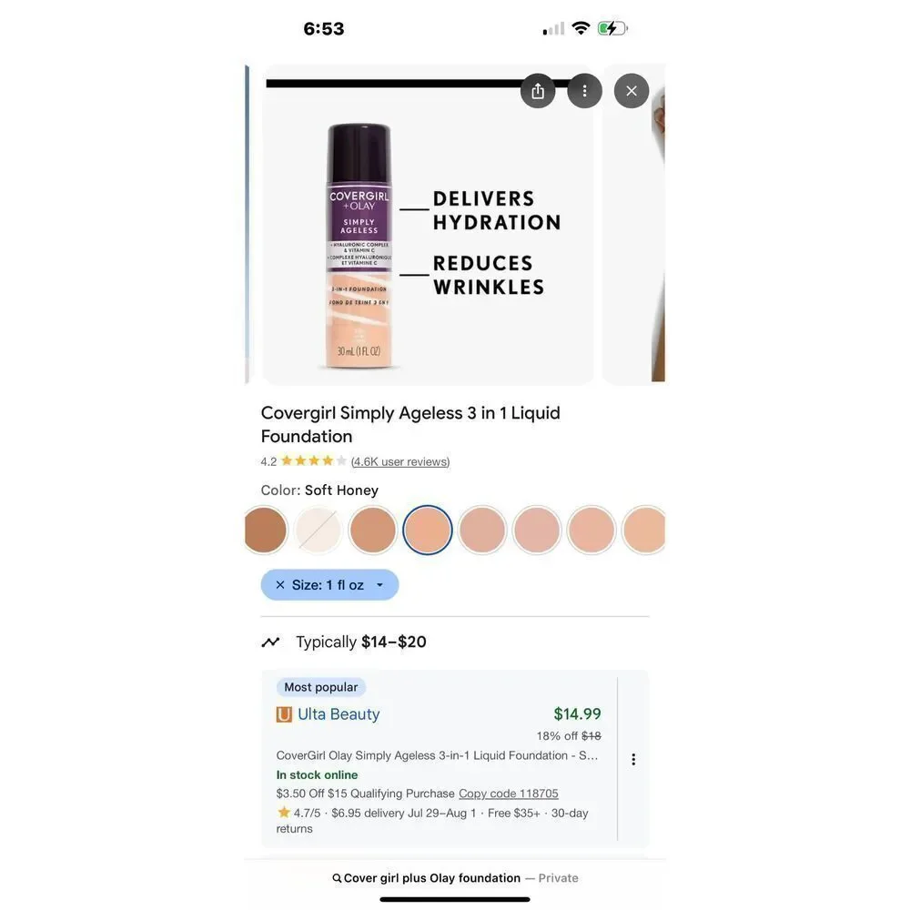 Cover girl x Olay 3x medium 3 in 1 essence + foundation makeup beige beauty skin